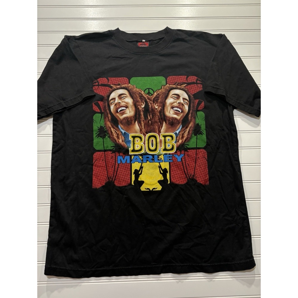 Bob Marley Mens XL Black Graphic T-Shirt Reggae Rasta Lion Jamaica Cotton Tee
